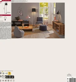 Neordic Lampadaire Enja E27 max. 20W Noir Cuivre Tissus Marbre Métal