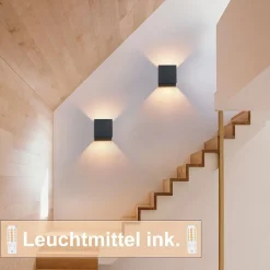 NETTLIFE 4 Appliques Murales LED Ext Int, Noires Up Down, IP65, pour Maison, Cage d Escalier