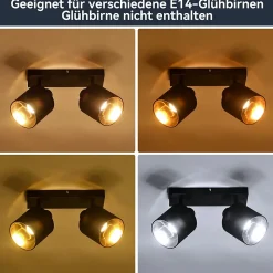 NETTLIFE 2 Spots de Plafond Noir Vintage E14 avec Écran en Tissu pour Salon Chambre Cuisine, sans Ampoule