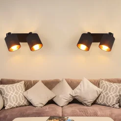 NETTLIFE 2 Spots de Plafond Noir Vintage E14 avec Écran en Tissu pour Salon Chambre Cuisine, sans Ampoule