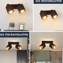 NETTLIFE 2 Spots de Plafond Noir Vintage E14 avec Écran en Tissu pour Salon Chambre Cuisine, sans Ampoule