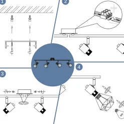 NETTLIFE 4 Spots de Plafond Noir Vintage Rétro E14 Industriel Métal Intérieur pour Salon Chambre d'enfant Cuisine