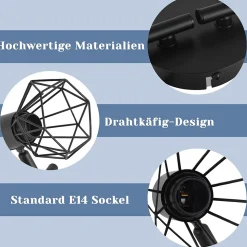 NETTLIFE 4 Spots de Plafond Noir Vintage Rétro E14 Industriel Métal Intérieur pour Salon Chambre d'enfant Cuisine