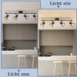 NETTLIFE 4 Spots de Plafond Noir Vintage Rétro E14 Industriel Métal Intérieur pour Salon Chambre d'enfant Cuisine