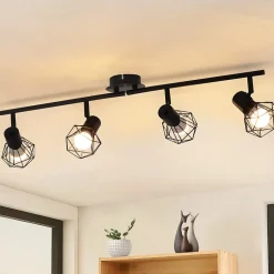 NETTLIFE 4 Spots de Plafond Noir Vintage Rétro E14 Industriel Métal Intérieur pour Salon Chambre d'enfant Cuisine