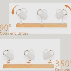 NETTLIFE 3 Spots de plafond bois vintage GU10 modernes blancs pivotants à pour chambre salon bureau salle à manger cuisine