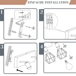 NETTLIFE 2 spots de plafond noir bois vintage E14 en métal, plafonnier pour cuisine salon chambre salle à manger, max 25W