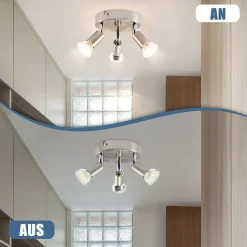 NETTLIFE 3 spots de plafond GU10 en métal nickel rond, lampe moderne pour salon chambre, max 3x25W