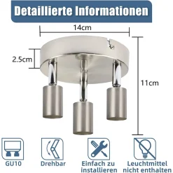 NETTLIFE 3 spots de plafond GU10 en métal nickel rond, lampe moderne pour salon chambre, max 3x25W