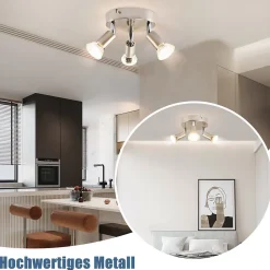 NETTLIFE 3 spots de plafond GU10 en métal nickel rond, lampe moderne pour salon chambre, max 3x25W