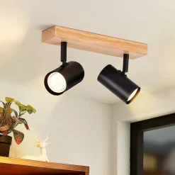 NETTLIFE 2 Spots de plafond bois noir GU10 orientables à style rétro industriel pour salon chambre couloir salle à manger