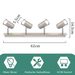 NETTLIFE 4 Spots de plafond GU10 en métal nickel pour salon cuisine chambre lampe moderne de couloir sans ampoule