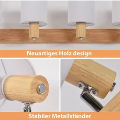 NETTLIFE 4 Spots de plafond salon bois moderne E14 MAX.25W lampe écran en tissu pour chambre cuisine couloir,sans ampoule