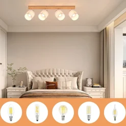 NETTLIFE 4 Spots de plafond salon bois moderne E14 MAX.25W lampe écran en tissu pour chambre cuisine couloir,sans ampoule