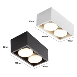 NETTLIFE 2 Spots de plafond en saillie noir avec lumière orientable blanc chaud moderne 2x5W GX53 carré plat pour salon