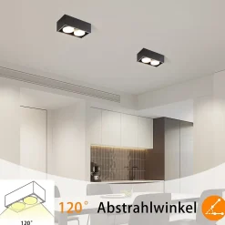 NETTLIFE 2 Spots de plafond en saillie noir avec lumière orientable blanc chaud moderne 2x5W GX53 carré plat pour salon