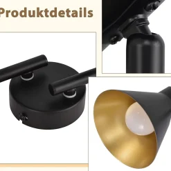 NETTLIFE 4 Spots Plafonnier Salon Noir Vintage 71CM E14 Métal Industriel pour Chambre Cuisine Couloir