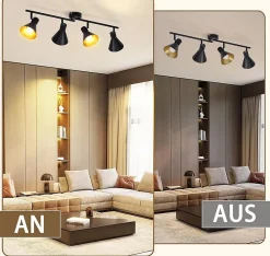 NETTLIFE 4 Spots Plafonnier Salon Noir Vintage 71CM E14 Métal Industriel pour Chambre Cuisine Couloir