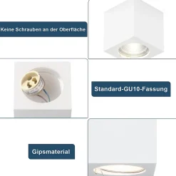 NETTLIFE 4 x Spot en saillie blanc GU10 spot en saillie carré 40W plâtre petit plafonnier moderne
