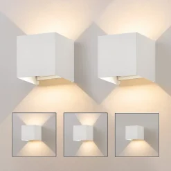 NETTLIFE Applique LED 5W, 2 pièces -Lampe Murale Extérieur Intérieure blanc, double faisceau réglable étanche IP65 230V 3000K