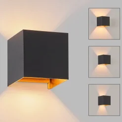 NETTLIFE Applique LED 3W -G9 Lampe Murale Extérieur Intérieure Noire et Dorée, étanche double faisceau réglable IP65 230V 3000K