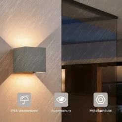 NETTLIFE Applique LED 5W -Lampe Murale Extérieur Intérieure gris, double faisceau réglable étanche IP65 230V 3000K