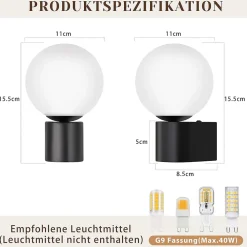 NETTLIFE Applique murale salon moderne applique intérieur noir blanc avec douille G9 Max.