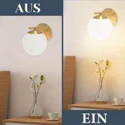 NETTLIFE Applique Murale Intérieur Chambre Couloir Lampe Boule de Verre Doré Vintage E27 Lampe de Chevet en Métal