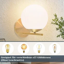 NETTLIFE Applique Murale Intérieur Chambre Couloir Lampe Boule de Verre Doré Vintage E27 Lampe de Chevet en Métal