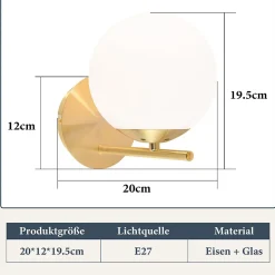 NETTLIFE Applique Murale Intérieur Chambre Couloir Lampe Boule de Verre Doré Vintage E27 Lampe de Chevet en Métal