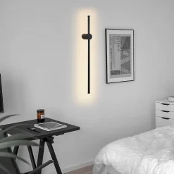 NETTLIFE Applique murale LED d'intérieur - 60 cm - Lampe de couloir moderne noire design - Blanc chaud 3000 K - Lampe de cuisine