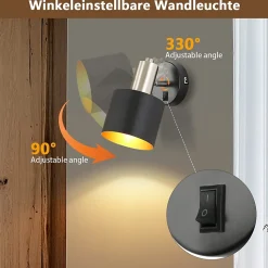 NETTLIFE Applique Murale Intérieur Spot Mural Vintage Noir Pivotant E27 Petit Métal