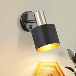 NETTLIFE Applique Murale Intérieur Spot Mural Vintage Noir Pivotant E27 Petit Métal