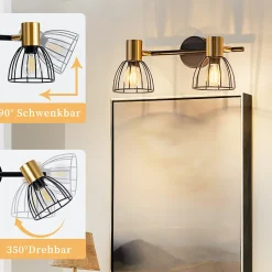 Nettlife Applique murale d'intérieur, lampe murale vintage, douille E14, noire, métal à 2 lumières (Sans ampoules)