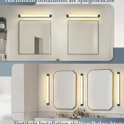 Nettlife Applique murale LED miroir 50 cm, 10 W, noir, 3000 K blanc chaud, IP44, salle de bain