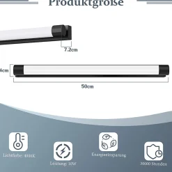 Nettlife Applique murale LED miroir 50 cm, 10 W, noir, 4000 K, IP44, salle de bain