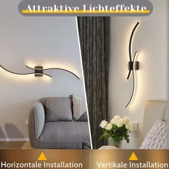 NETTLIFE Applique murale LED d'intérieur - 14W lampe de couloir 100CM lampe d'escalier noire design vague moderne 3000K