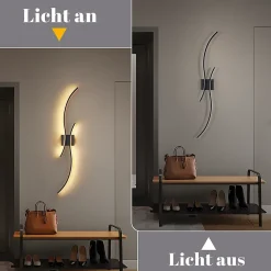 NETTLIFE Applique murale LED d'intérieur - 14W lampe de couloir 100CM lampe d'escalier noire design vague moderne 3000K