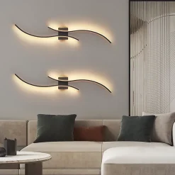 NETTLIFE Applique murale LED d'intérieur - 14W lampe de couloir 100CM lampe d'escalier noire design vague moderne 3000K