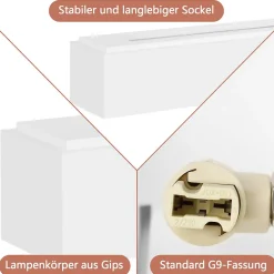 NETTLIFE Applique murale d'intérieur en plâtre blanc G9 moderne pour couloir, escalier, haut et bas