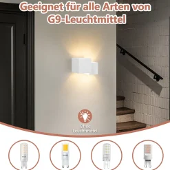 NETTLIFE Applique murale d'intérieur en plâtre blanc G9 moderne pour couloir, escalier, haut et bas