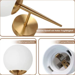 NETTLIFE Applique murale vintage boule de verre dorée E27 lampe murale d'intérieur chambre escalier