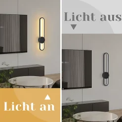 NETTLIFE Applique murale LED d'intérieur - 12W lampe d'escalier 60cm noir lampe de couloir design moderne 3000K