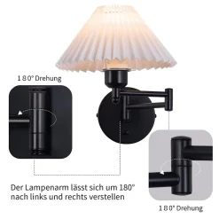 NETTLIFE Applique murale d'intérieur vintage : E27 abat-jour rétro éclairage mural orientable 40W.MAX blanc sans ampoule