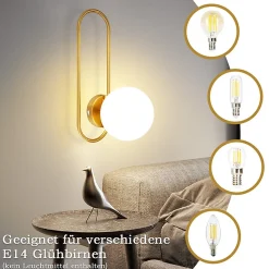 NETTLIFE Applique murale d'intérieur E14 boule de verre doré rétro moderne éclairage mural de chambre à coucher