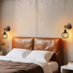 NETTLIFE Applique murale salon vintage bois : applique avec interrupteur éclairage mural noir au design industriel E27