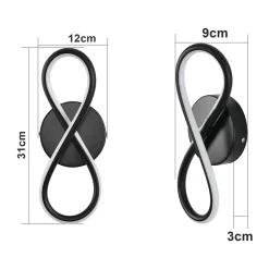 NETTLIFE Applique murale LED noire 7 W design incurvé blanc chaud 3000 K pour escalier d'intérieur