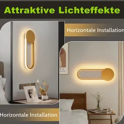 NETTLIFE Applique murale LED d'intérieur - Lampe d'escalier 12W 41cm Lampe de couloir dorée Design moderne 3000K Blanc chaud