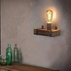 Nettlife Applique murale vintage E27, bois, 23cm, design industriel, max 40W, pour couloir/salon