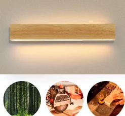 Nettlife Applique murale LED 52cm, bois, 17W, blanc chaud 3000K, design up/down, pour couloir